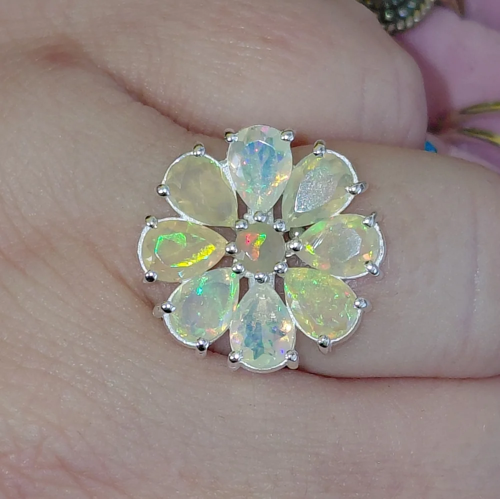 Stunning Ethiopian Opal Flower Ring